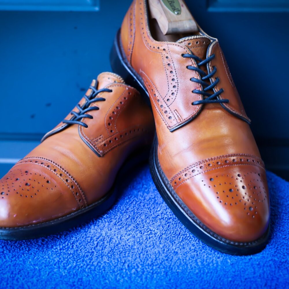 SALE - Allen Edmonds 10.5-D Lexington Burnished Walnut Derby Mens Dress Shoes - Picture 2 of 15
